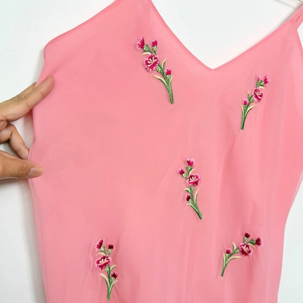 Vintage Victorias Secret Gold Label Pink Floral Embroidered Slip Dress Small 90s
